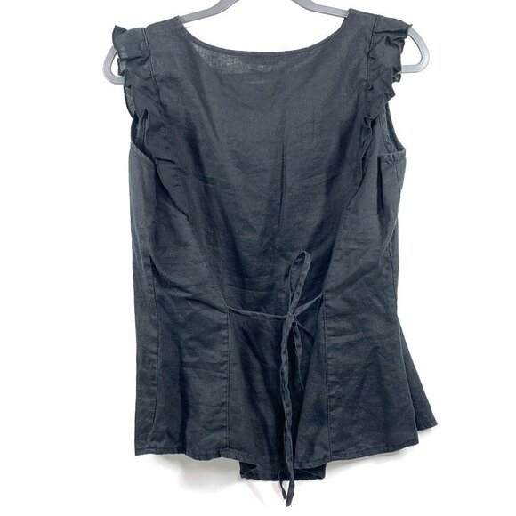 Tu UK Linen Sleeveless Flutter Blouse With Rear Ties Black Size US 10 - Picture 4 of 6